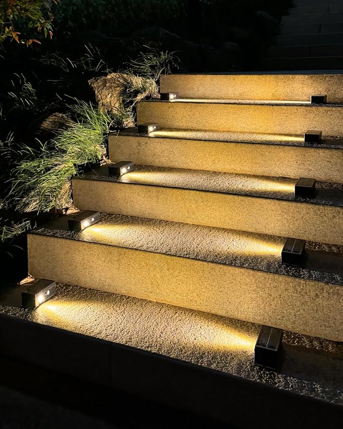 Solar Stair Lights Outdoor Waterproof Motion Sensor Solar Step Light 5 Modes for Stair, Step, Deck, Walkway, Pathway Warm White 8 Pack