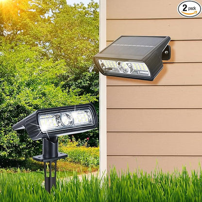 Toodour Solar Spot Lights Outdoor, 2 Pack Solar Christmas Lights Outdoor with 2 Modes, Waterproof Solar Powered Flood Lights Landscape Lighting for Yard Garden Pathway Walkway Xmas Decor - Cool White