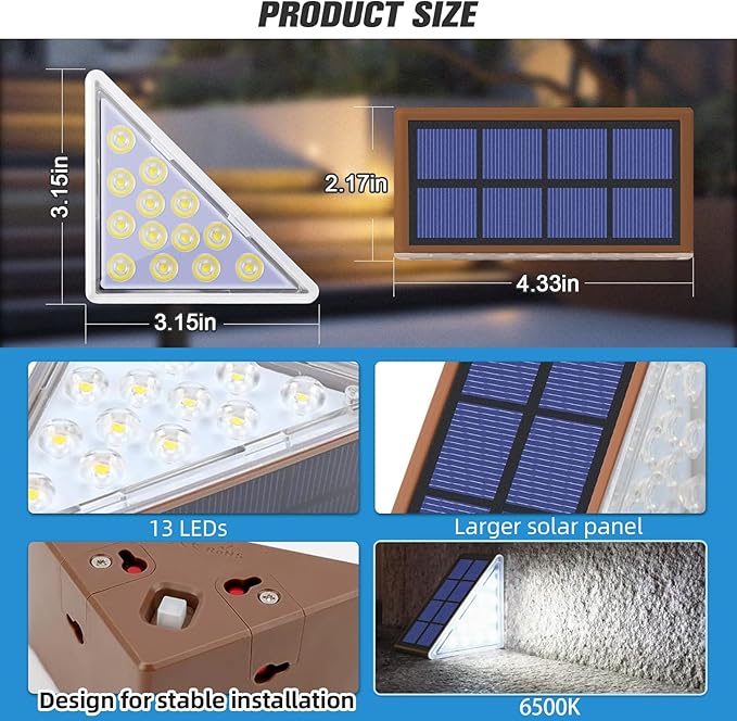 NIORSUN Solar Step Lights for Outside, Stair Light Outdoor Waterproof IP67 Auto On Off,Cool White Light,Solar Lights for Steps,Stair,Patio,Yard,Porch,Front Door,Sidewalk,Deck Decor,Brown,6 Pack