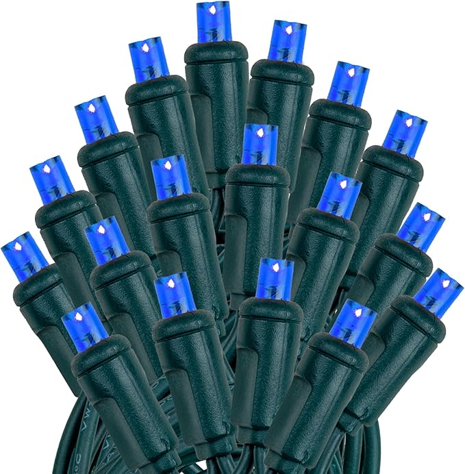 Novelty Lights 25ft 50 LED Blue Christmas Lights Outdoor/Indoor, 6" Spacing, Green Wire String Lights for Festive | Lumora