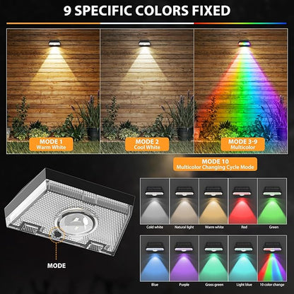 Solar Fence Lights,Warm White & Cool White & RGB 7Colors ＆ Color Changing Mode IP65 Waterproof Solar Lights Outdoor for Deck/Patio/Backyard/Wall/Pool/Fence/Railing/Step(16Pack)