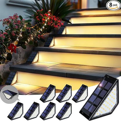 8 Pack Solar Step Lights for Outside, 24 LEDs Solar Stair Lights Waterproof IP65, Solar Deck Lights Outdoor Decor for Garden, Porch, Pathway, Patio, Fence(Warm White)
