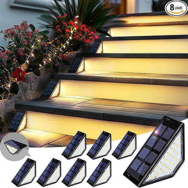 8 Pack Solar Step Lights for Outside, 24 LEDs Solar Stair Lights Waterproof IP65, Solar Deck Lights Outdoor Decor | Lumora