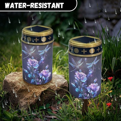 Dragonfly Purple Flower Solar Lights for Outdoor Eco-Friendly Cemetery Led Light ABS Material Solar Lamp Sympathy Gift