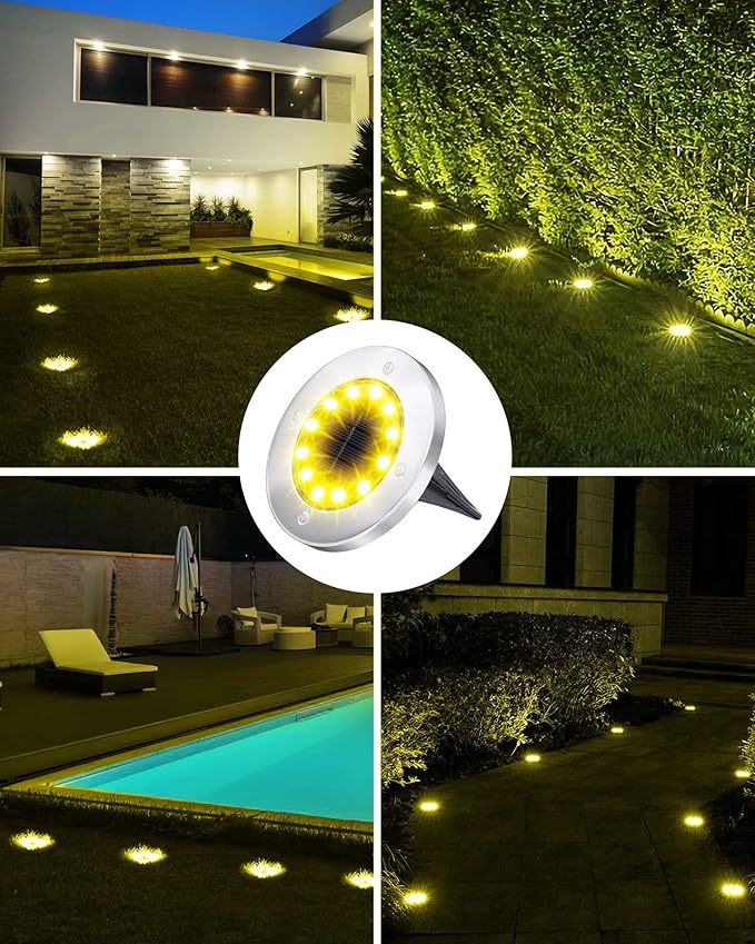 Biling Solar Ground Lights Outdoor 8 Packs, Flat Bright 12 LEDs Solar Lights Outdoor Waterproof for Yard Walkway | Lumora