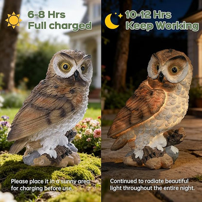 Solar Owl Garden Outdoor Statue,Owl Figurine Sculpture with LED Lights for Porch Patio Lawn Yard Deck Spring Decor - Ideal Easter Day Housewarming Christmas Gift for Women Men Owl Lover(Brown)