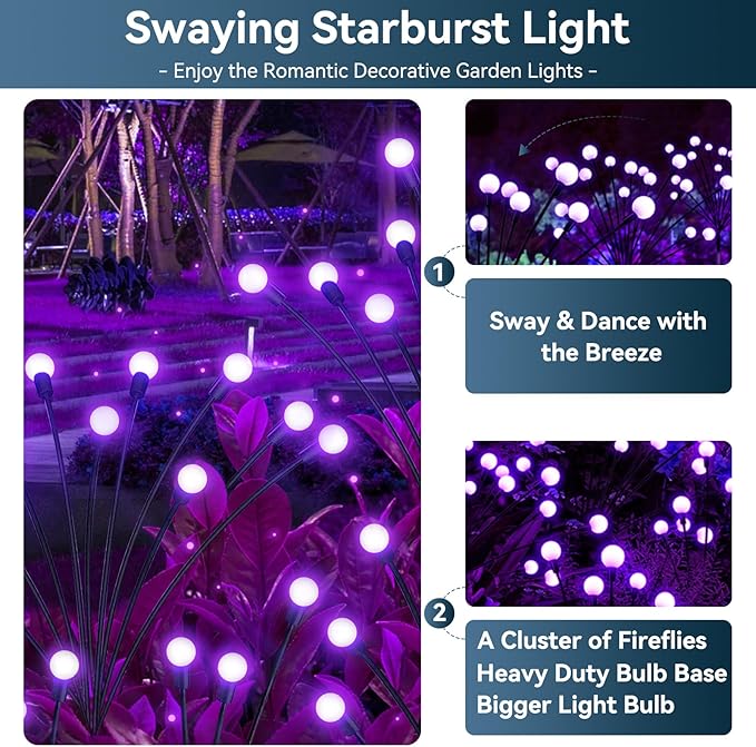 Solar Garden Lights Outdoor Waterproof, 2 Pack 16 LED Swaying Light Firefly Light Outdoor Decor Lights for Pathway | Lumora