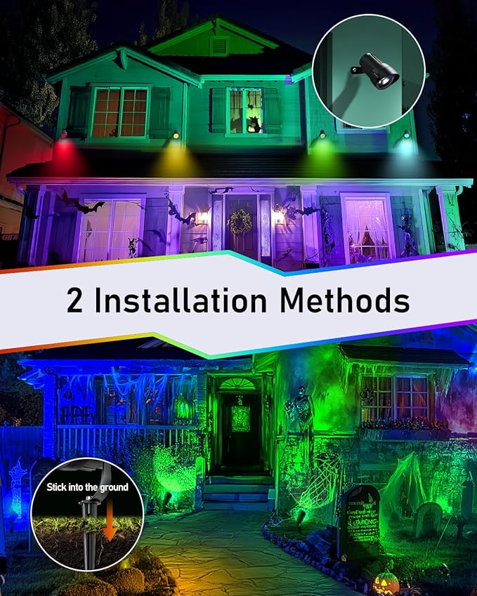 HIBOITEC 12W Christmas Spotlight Outdoor with Plug Timer Color Changing 120V Landscape Lighting Waterproof Dimmable LED Spot Light for Yard Christmas Outside House Garden Tree Decoration 1Pack