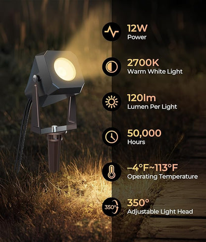 Outdoor Landscape Lighting, 8 Pack Outdoor Spotlights, LED Landscape Lights for House Yard Garden Lawn Tree Fence Plant Flags Pathway, 12V 2700K Warm White, IP65 Waterproof
