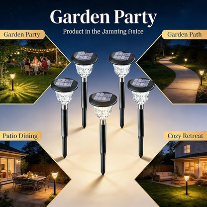6 Pack Solar Pathway Lights Outdoor, Colorful and Warm White Light, Garden Yard Decorations - Automatic Solar Charging, IP65, Ideal for Backyard Walkway and