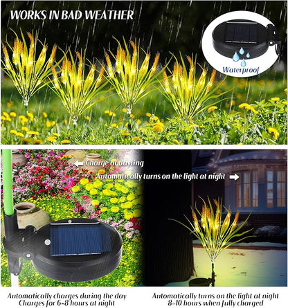 4 Pcs Thanksgiving Solar Lights Decorative Fall Outdoor Garden Autumn Solar Flowers Lights with 28 Realistic Wheat Ears Waterproof Decor for Yard Pathway Lawn Patio Garden Outdoor