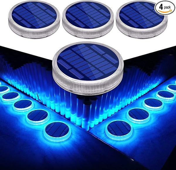Blue Solar Deck Dock Lights Solar Powered, Step Warning Lights for Outside Driveway Sidewalk Garden Pathway Yard (4 | Lumora