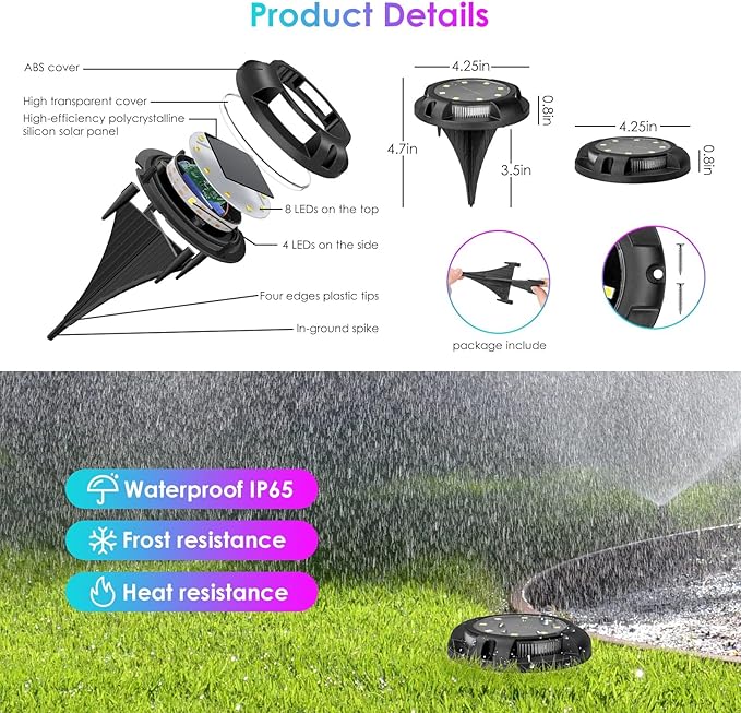 Fohil 12 Pack Solar Ground Lights Outdoor,12 LEDs Solar Disk Lights Waterproof In-ground Lights for Pathway Lawn | Lumora