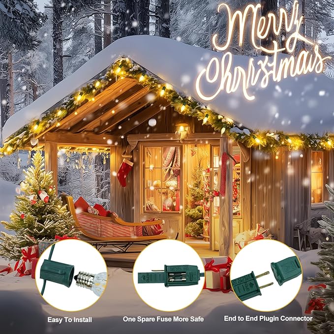 25FT C9 Christmas String Lights Outdoor, 25+1 LED Strawberry Christmas Lights on Connectable Green Wire, 2700K Warm | Lumora