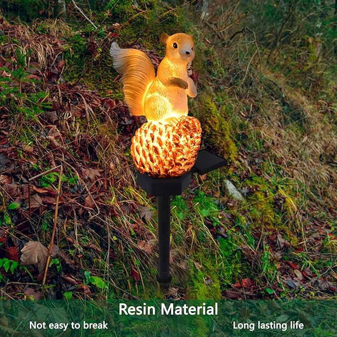 Solar Garden Lights, Squirrel Solar Powered LED Outdoor Decor Light, Resin Garden Waterproof Decorations with Stake, Outdoor Garden Animal Statue for Patio Lawn Yard (Squirrel)