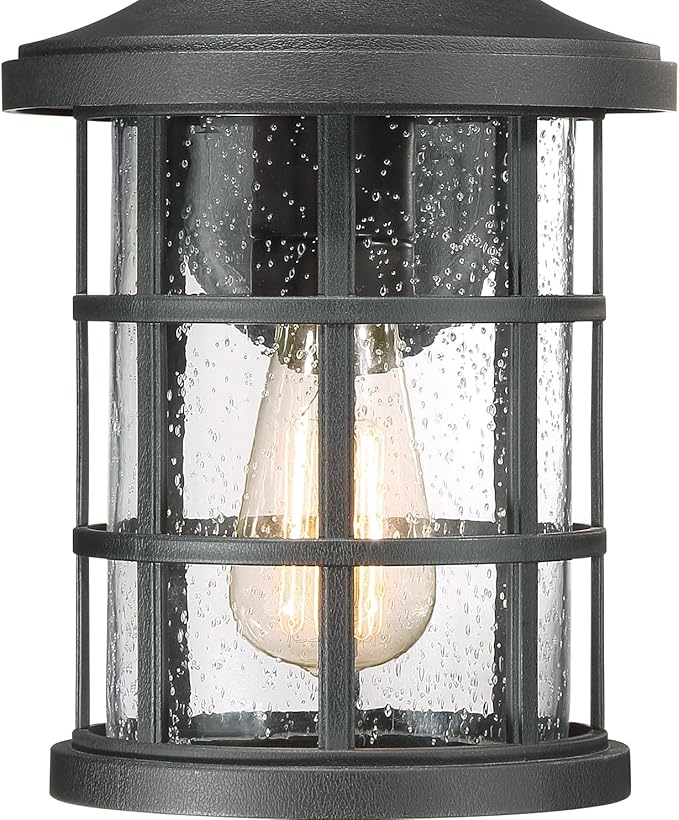 Quoizel Coastal Armour Crusade 1-Light Earth Black Outdoor Wall Lantern, Craftsman Style Wall Light with Seedy Glass, Marine-Grade Durability, Outside Light for Patio, Porch, Front Door, or Garage