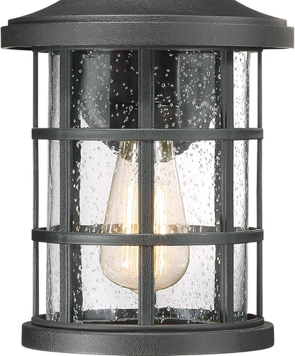 Quoizel Coastal Armour Crusade 1-Light Earth Black Outdoor Wall Lantern, Craftsman Style Wall Light with Seedy Glass, Marine-Grade Durability, Outside Light for Patio, Porch, Front Door, or Garage
