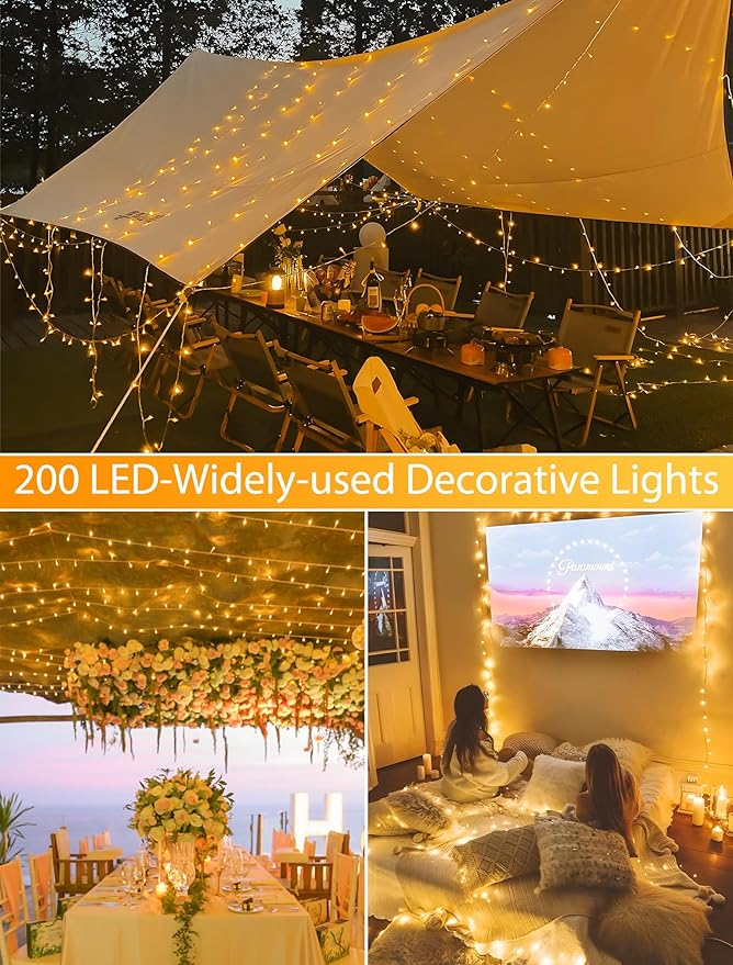 98FT 200 LEDs String Lights Waterproof Fairy Lights 8 Modes with Memory 30V Power Supply for Home, Garden, Wedding, Party, Christmas Decoration Indoor Outdoor (Warm White)
