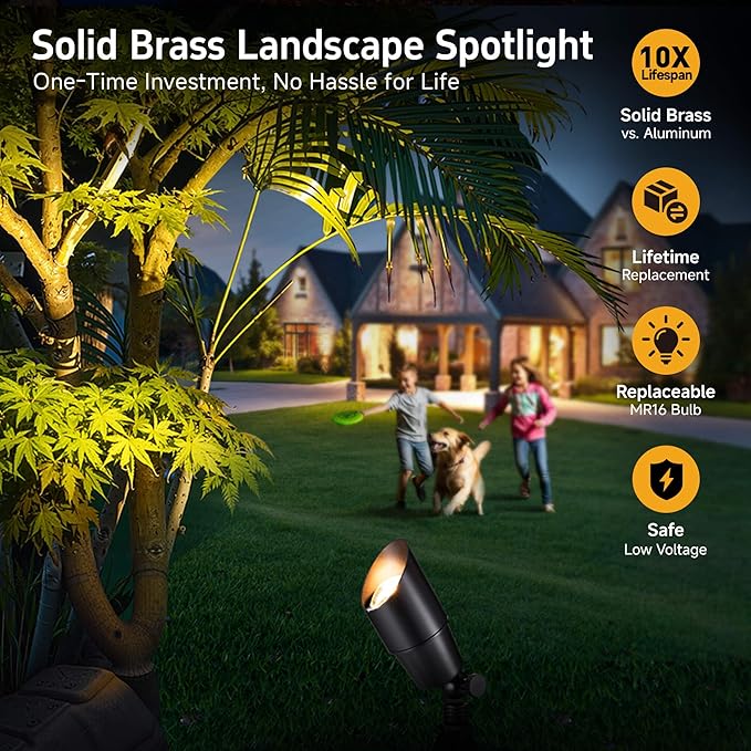 Gardenreet LED Spot Light Outdoor - Die-Cast Brass 12V Uplighting Waterproof, Low Voltage Landscape Lights Metal | Lumora