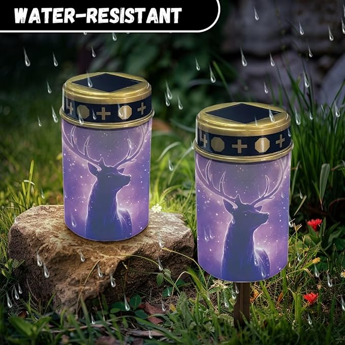 Deer in Purple Solar Light Outdoor for Cemetery, Waterproof Garden Lights Solar Powered, Solar Lights for Garden, Balcony, Yard, Gifts for Memorial