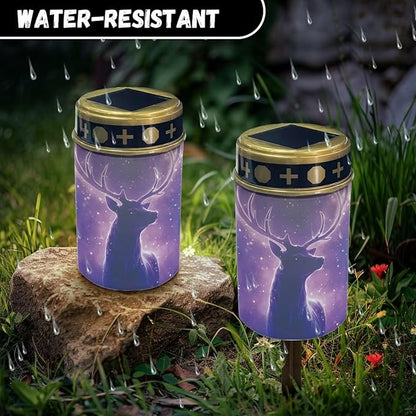 Deer in Purple Solar Light Outdoor for Cemetery, Waterproof Garden Lights Solar Powered, Solar Lights for Garden, Balcony, Yard, Gifts for Memorial