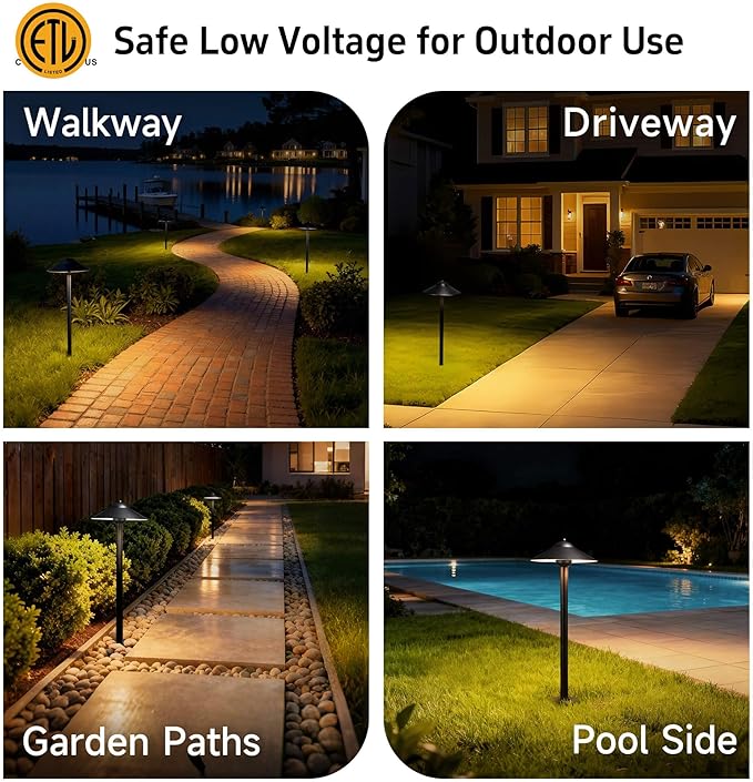 Gardenreet Solid Brass Landscape Path Lights (9" Shade) - Warm & Neutral White Adjustable Low Voltage Pathway | Lumora