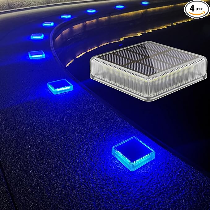 Lacasa 4-Pack Solar Dock Lights - Marine Blue Square LED Garden Deck Step Lights - Solar Powered, Dusk to Dawn for Yard Patio Pathway