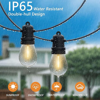 Commercial Grade LED String Lights 10 Shatterproof LED Bulbs, IP65 Waterproof & Dimmable Warm White,Black Wire,Outdoor Hanging Lights for Patio, Wedding, Cafe, Backyard Decor (30FT)