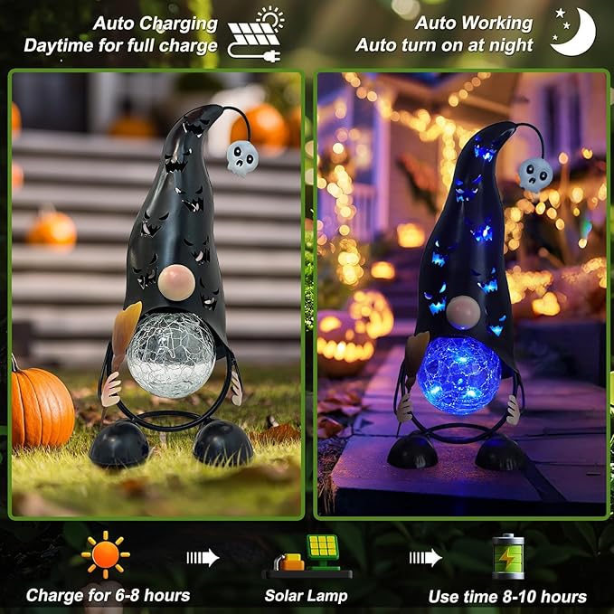 Halloween Decorations Outdoor Solar Lights Gnome, Color Changing LED Lights with Jack-O-Lantern Hollowed-Out Hat | Lumora