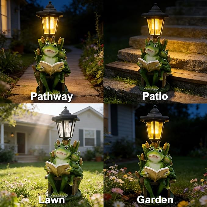 Solar Frog Garden Statue for Outdoor Decor with Lantern - Lawn Decoration 16“ Tall Frog Figurine Lights for Patio | Lumora