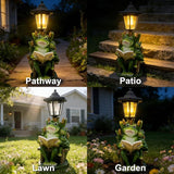 Solar Frog Garden Statue for Outdoor Decor with Lantern - Lawn Decoration 16“ Tall Frog Figurine Lights for Patio | Lumora