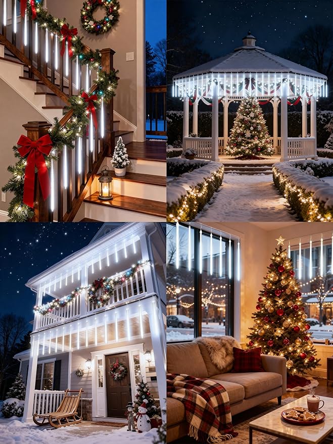 Flacchi Meteor Shower Icicle Lights - 5 Tubes 20" Each 270 LED Cascading Raindrop Lights, Timer Outdoor Waterproof | Lumora