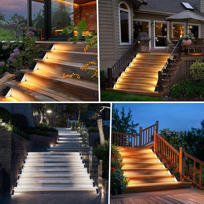 4-Pack Solar Stair Lights Outdoor Waterproof, Upgraded 2 Color LED Solar Powered Step Light for Outside, IP67 Auto On Off, Solar Lights for Front Sidewalk Yard Patio Porch Decor, Warm White-Cool White