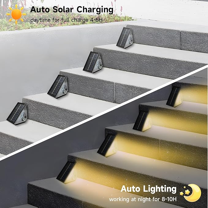 GEEKHOM LED Solar Step Lights Waterproof: Auto-On/Off Warm White & Color Changing for Outside - Outdoor Path Light | Lumora