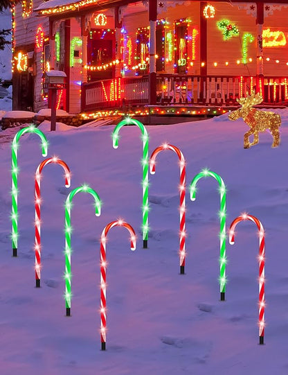 ZHAHA Solar Christmas Pathway Lights Outdoor Decorations, Solar Candy Cane Lights for Yard Patio Garden Walkway with 8 Light Mode, Remote, Timer, 48 LED, Upgraded Christmas Outdoor Decorations, 8 Pack