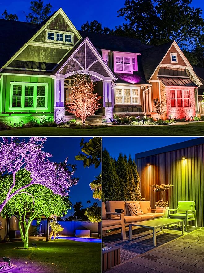 Christmas RGBW Outdoor Spotlights for Yard, 10W Color Changing Landscape Lights with Remote Control 120V LED Landscape Lighting Waterproof Spotlight with Plug Tree Garden Path Decoration(1Pack)