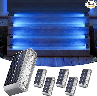 NIORSUN Blue Solar Step Lights for Pool, Deck, Dock & Stairs, 6 Pack Cool Blue Outdoor Lighting - Auto On/Off, IP67 Waterproof