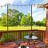 String Light Pole for Ground, 8FT Heavy Duty Adjustable Metal Poles for Outdoor String Light Hanging with Flange | Lumora