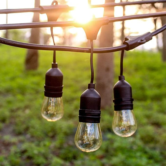 Sokani 24 ft Long Outdoor String Lights for Party Christmas Halloween Backyard Yard Cafe Deck Patio Porch Garden Tree Decor w/12 Sockets 14 Hanging Bulbs 2 Spare,Linkable Weatherproof Commercial Grade