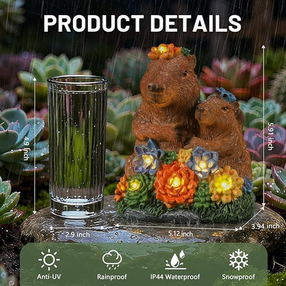 Solar Capybara Statue Outdoor Decor, Capybara Family Figurines with LED Light for Pond Patio Gardens Lawn, Housewarming for Women Mom Grandma