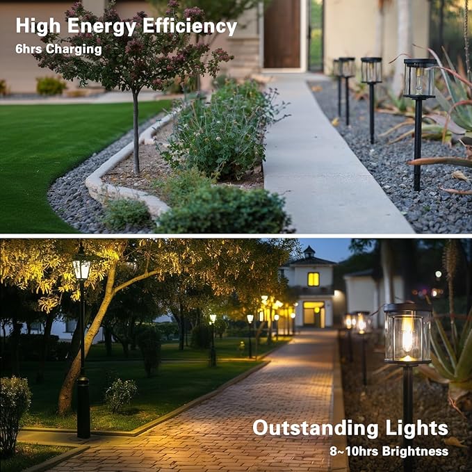 EcoGreen Solar Pathway Lights Outdoor 4-Pack - Solar Powered Garden Lights Waterproof, 3000K Warm White, 4.76 * 23.07in, Auto Dusk to Dawn for Yard, Driveway, Garden, Patio & Walkway (031H)