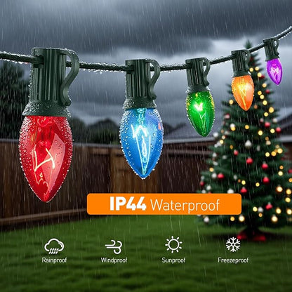 C7 Multicolor Christmas Lights Outdoor, 25FT Vintage String Lights with 27 Clear Colorful Bulbs for Patio, Garden, Porch Decor, Waterproof Connectable, Classic Incandescent Glow
