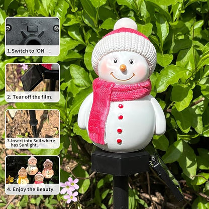Solar Snowman Lights Decorations 2Pcs Outdoor Snowman Stanta Ornament Landscape Pathway for Patio Yard Garden Lawn Decor, Solar Powered Party Indoor (Pink)