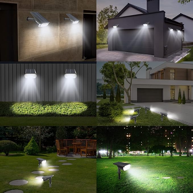 Solar Spot Lights Outdoor 1000 Lumens, 64 LEDs IP67 Waterproof Landscape Lighting with 4 Modes - 2-in-1 Solar | Lumora