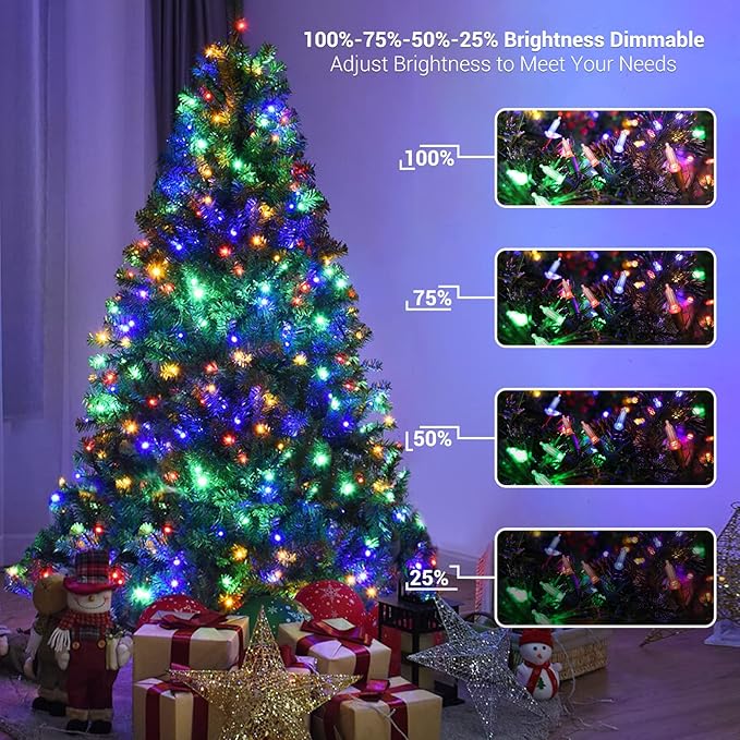 Brizled Color Changing Christmas Lights, 33ft 100 LED Christmas Lights Connectable, 12 Modes Warm White & Multicolored Xmas Light with Remote, Dimmable Xmas Tree Light for Indoor Outdoor Decor