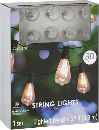 Ashland 30ct Clear Edison String Lights - 30 ft. Total Length Light Bulbs, 120V 60Hz AC, UL Certified, Indoor and Outdoor Use - 1 Pack
