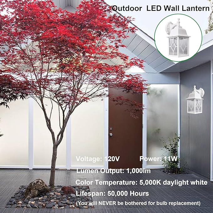LIT-PaTH Outdoor LED Wall Lantern, White Large Exterior Wall Light Fixture, 5000K Daylight White, 11W 1000 Lumen | Lumora