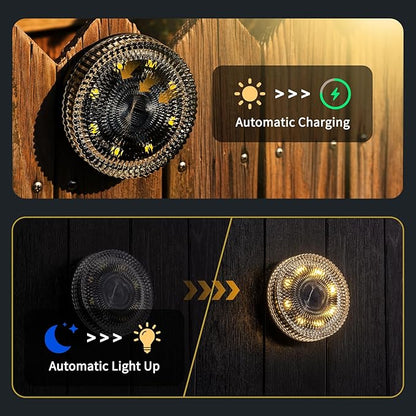Glass Solar Deck Lights with Crystal Style, Modular-Design Waterproof Outdoor Fence Lights for Stairs Step Yard Patio Garden Wall Pathway, Decorative Patio Table Lighting, Warm White (8 Pack)