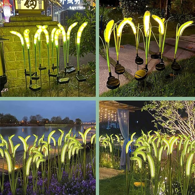 Solar Garden Lights Outdoor, Waterproof Decorative Solar Lights Outdoor 2 Pack LED Reed Flower Garden Decor Yard Patio Lawn Pathway Fence Terrace, Gifts for Mother's Day Mom