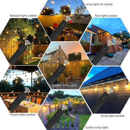 100FT Outdoor String Lights with Remote Control Patio Lights Waterproof Commercial Grade, 30+2 Replaceable Dimmable Edison Bulbs, Black 1Pack, Linkable, Hooks and Zip Ties Included